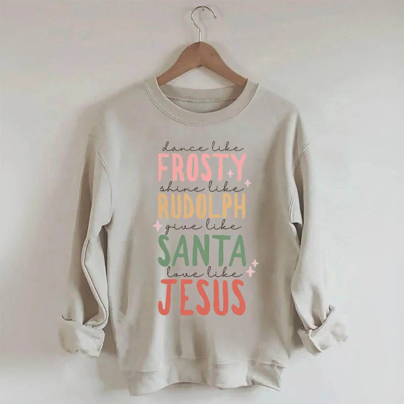 sweatshirts with twisted trim -Frosty Rudolph Santa Jesus Sweatshirt