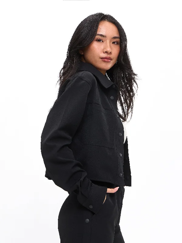 suede-tulle jacket luxe -Snap Crop Jacket - Onyx Black