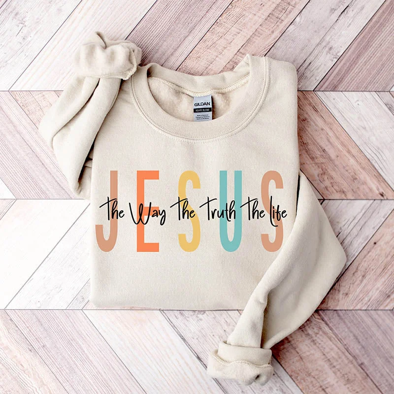 cropped sweatshirts dance vibe -Religious Jesus The Way The Truth The Life Sweatshirt