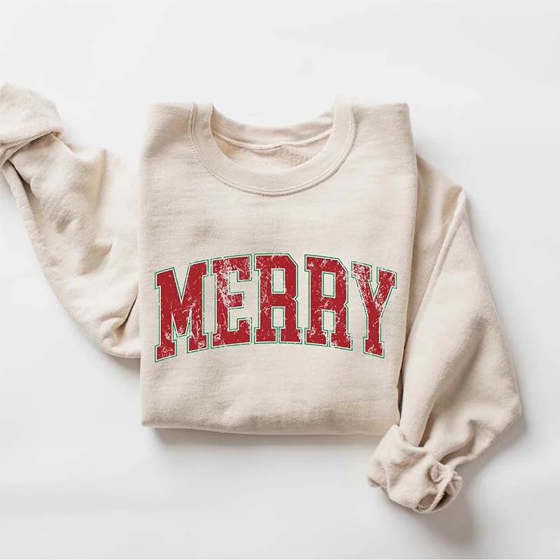 sweatshirts with mesh hem -Retro Merry Christmas Sweatshirt