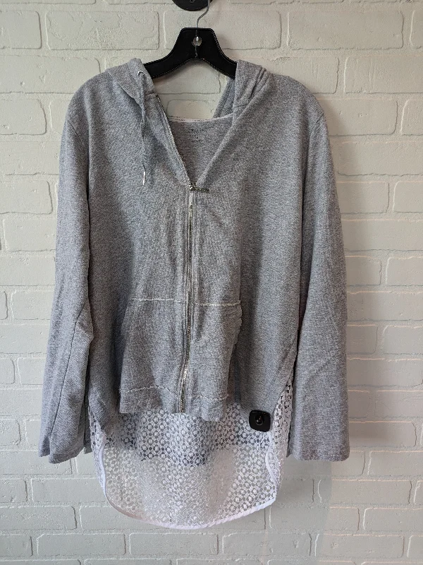 silk-jute sweatshirts luxe -Sweatshirt Hoodie By Calvin Klein In Grey & White, Size: 1x