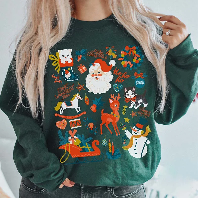 clove sweatshirts rich hue -Vintage Christmas Doodles Ugly Sweatshirt