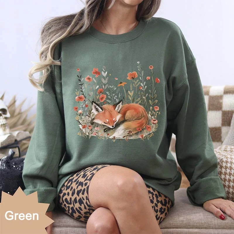 sweatshirts with agate trim -Wildflower Fox Nature Wildlife Sweatshirt