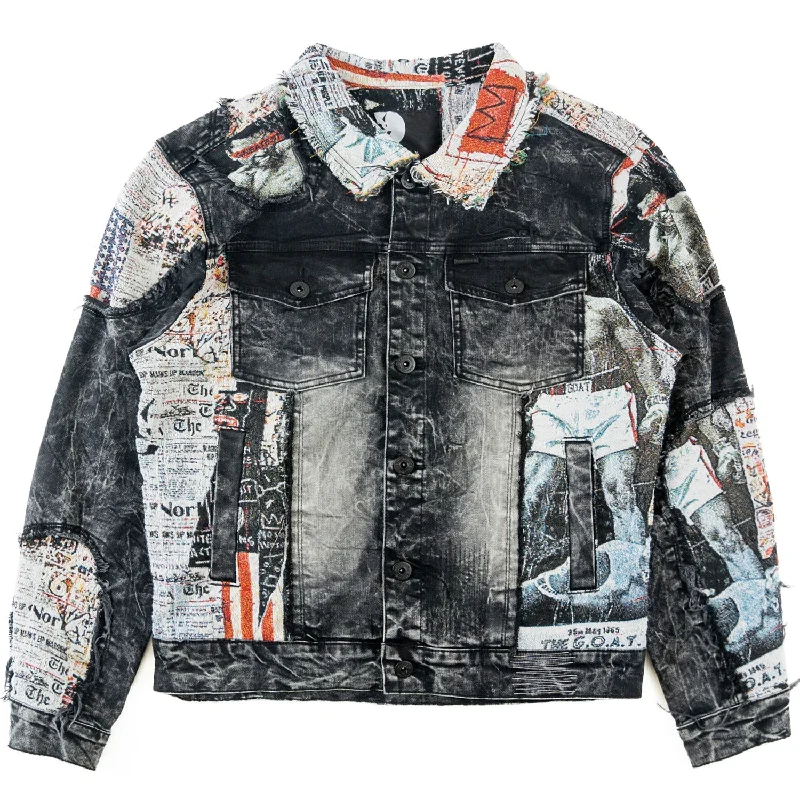 jacket with coral hem -M1014 Mohadi Denim Jacket - Black