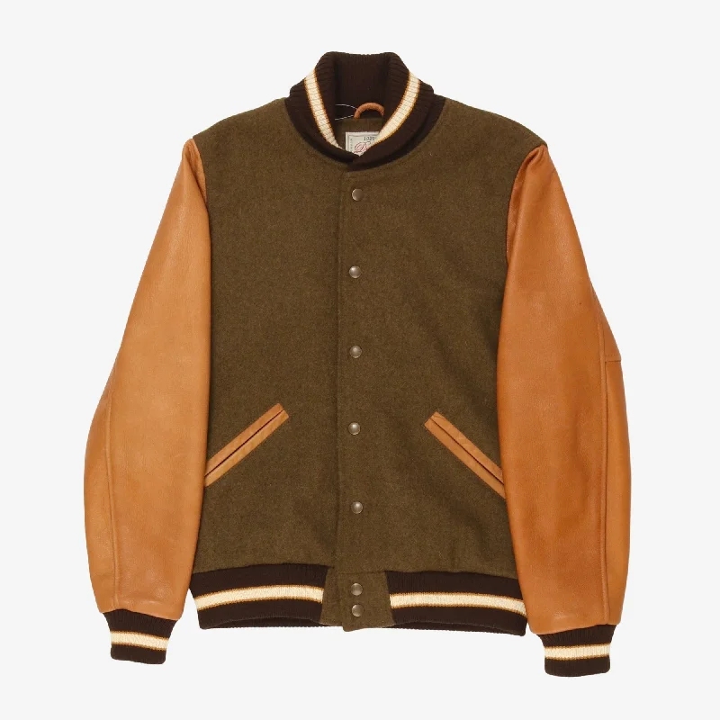 jacket with mesh trim -Leather & Wool Varsity Jacket