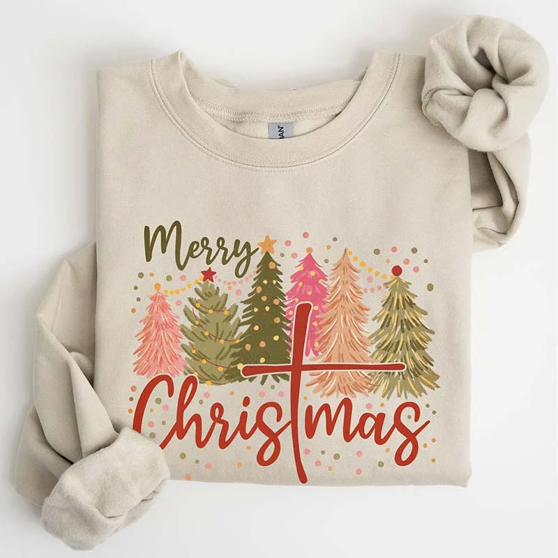 knit-velvet sweatshirts luxe -Merry Christmas Faith Sweatshirt