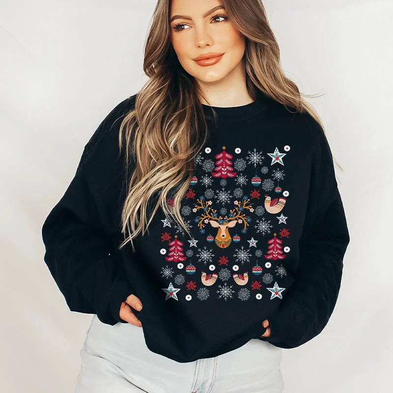 cropped sweatshirts studio workout -Vintage Flower Scandinavian Christmas Sweatshirt