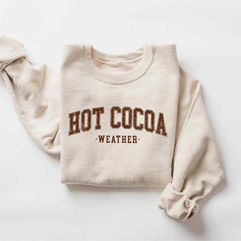 cropped sweatshirts party vibe -Hot Cocoa Cute Holiday Season Sweatshirt