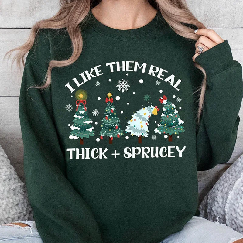 sweatshirts with mesh hem -Snow Winter Christmas Thick and Sprucy Sweatshirt