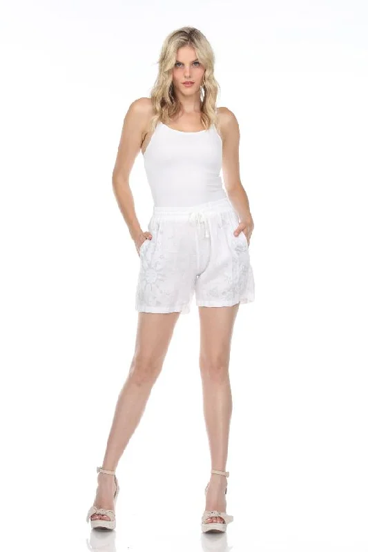 infant soft shorts -Johnny Was JWLA White Sovanna Linen Embroidered Shorts Boho Chic J82122