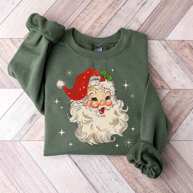 clove sweatshirts warm tone -Retro Santa Claus Sweatshirt