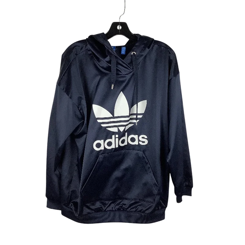 sweatshirts with feather logos -Athletic Sweatshirt Hoodie By Adidas In Navy, Size: M