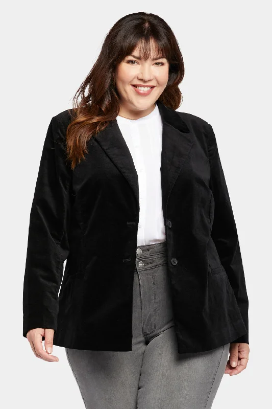 knit-ramie jacket earthy -Classic Blazer Jacket In Plus Size - Black