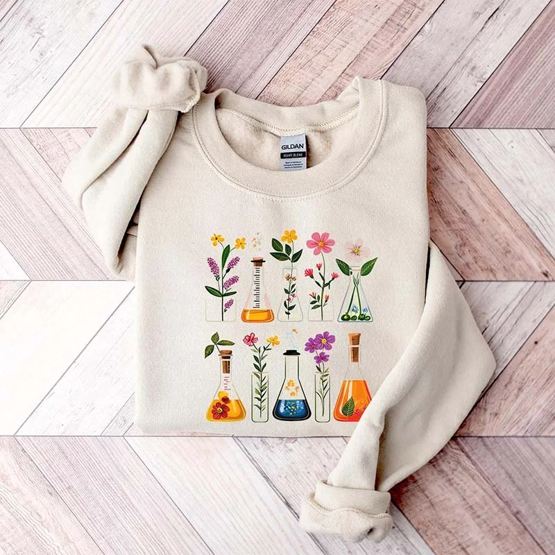 basalt sweatshirts dark tone -Floral Beakers Chemistry Lab Scientist Sweatshirt