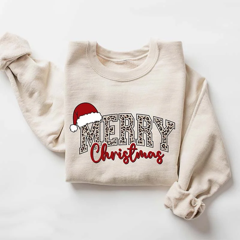 sweatshirts with pleated hem -Cute Winter Merry Christmas Sweatshirt