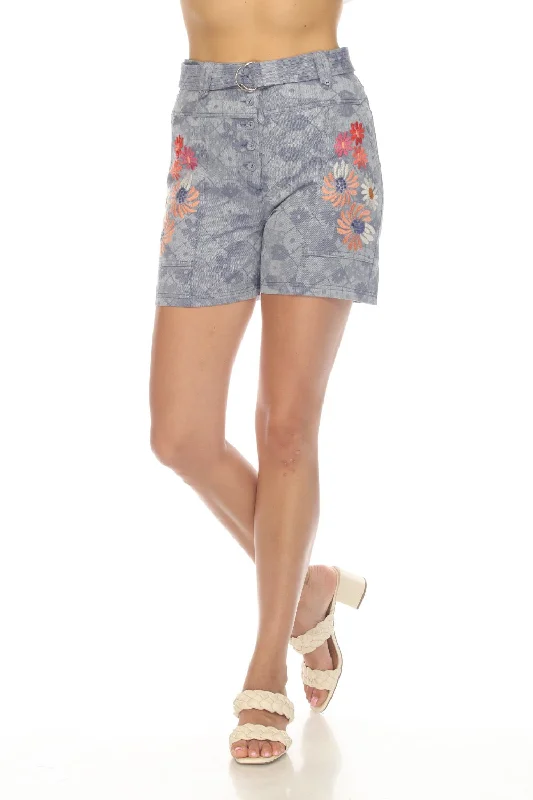 kiwi vivid shorts -Johnny Was Workshop Denim Blue Marissa Belted Shorts Boho Chic W82323