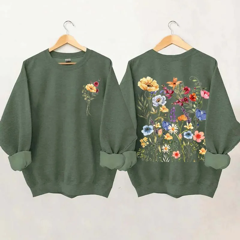 clove sweatshirts warm brown -Vintage Pressed Yellow Flowers Sweatshirt