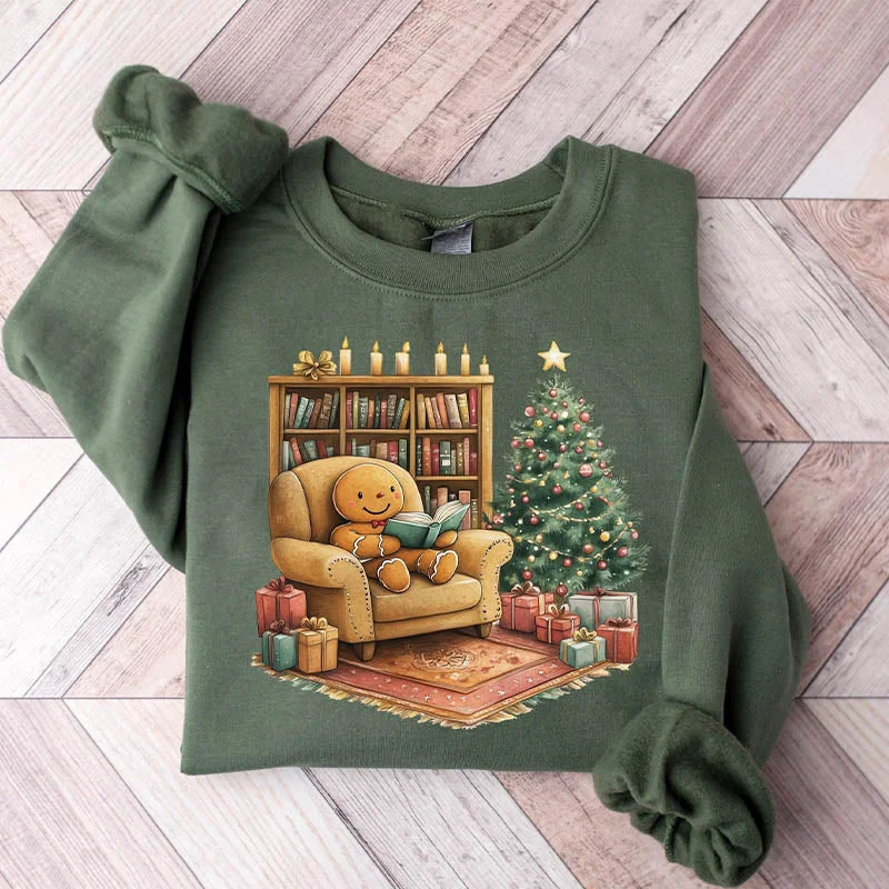 long sweatshirts evening wrap -Retro Gingerbread Reading Books Sweatshirt