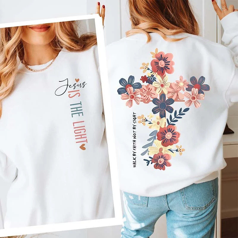 knit-silk sweatshirts luxe -Jesus is the Light Floral Sweatshirt