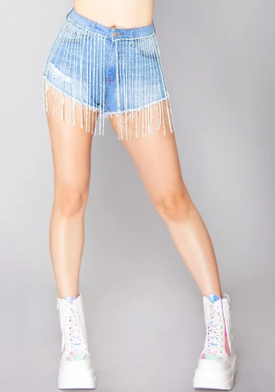 ruche slim shorts -Dazzling Diva Rhinestone High Waisted Shorts