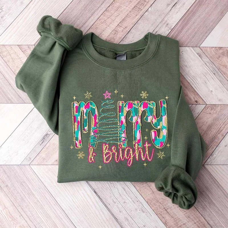 sweatshirts with amber trim -Merry And Bright Christmas Tree Sweatshirt