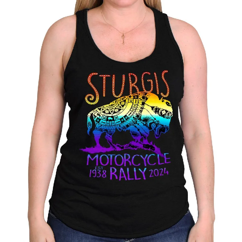 pearl vibe t-shirts -2024 Sturgis Women's Black Buffalo Motorcycle Rally Tank Top Shirt SPL2869