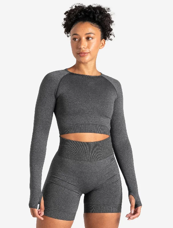 herringbone chill t-shirts -ADAPT 2.0 Seamless Crop Top - Charcoal