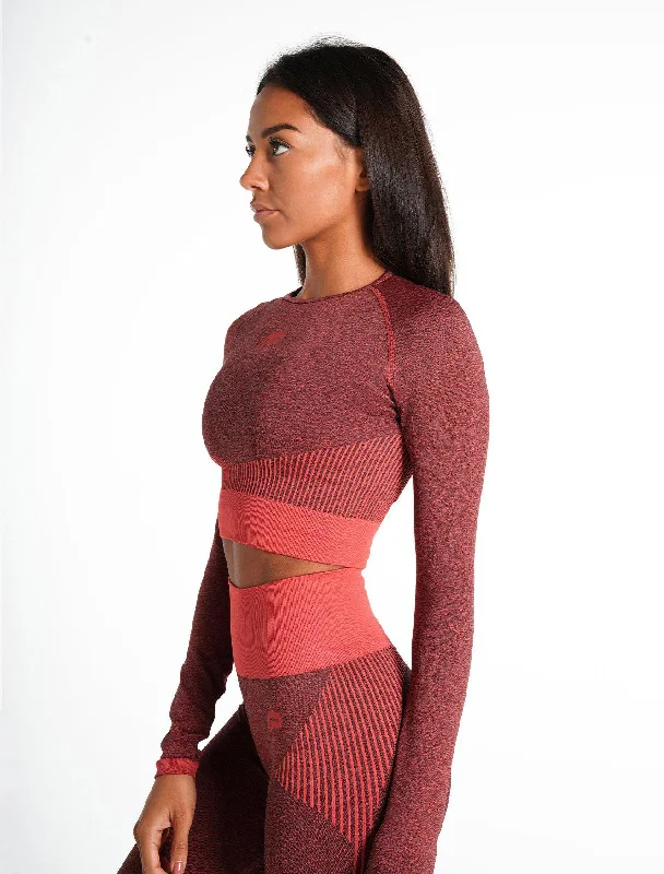 island style t-shirts -ADAPT Seamless Long Sleeve Crop Top - Coral Quartz