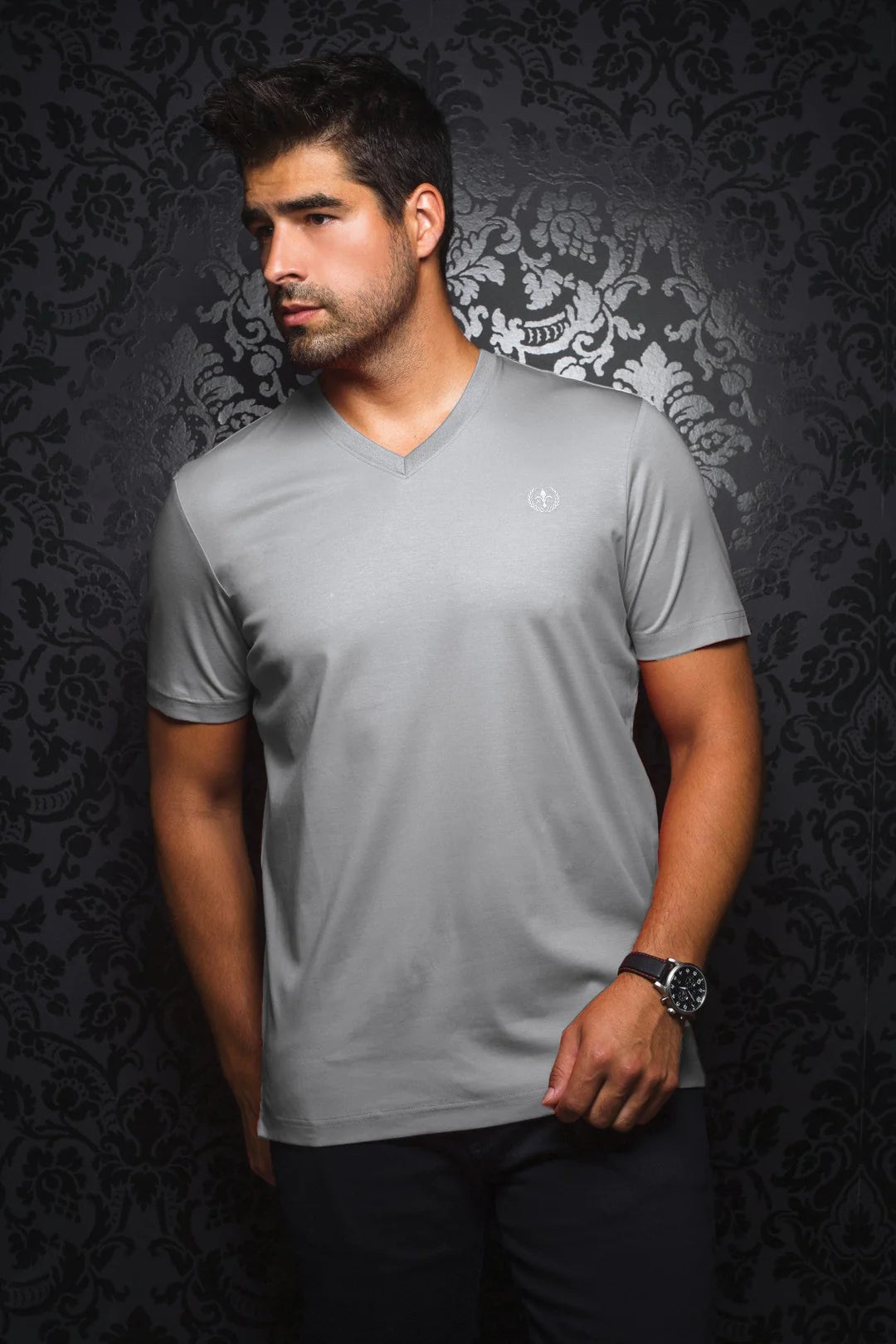 maternity faded t-shirts -Au Noir Stretch Short-Sleeve Shirt | T-Shirt V-Neck - Michael Light Grey