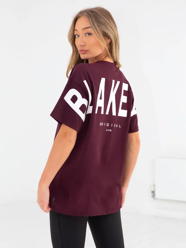 curved sleeve t-shirts -Isabel Oversized T-Shirt - Dark Burgundy