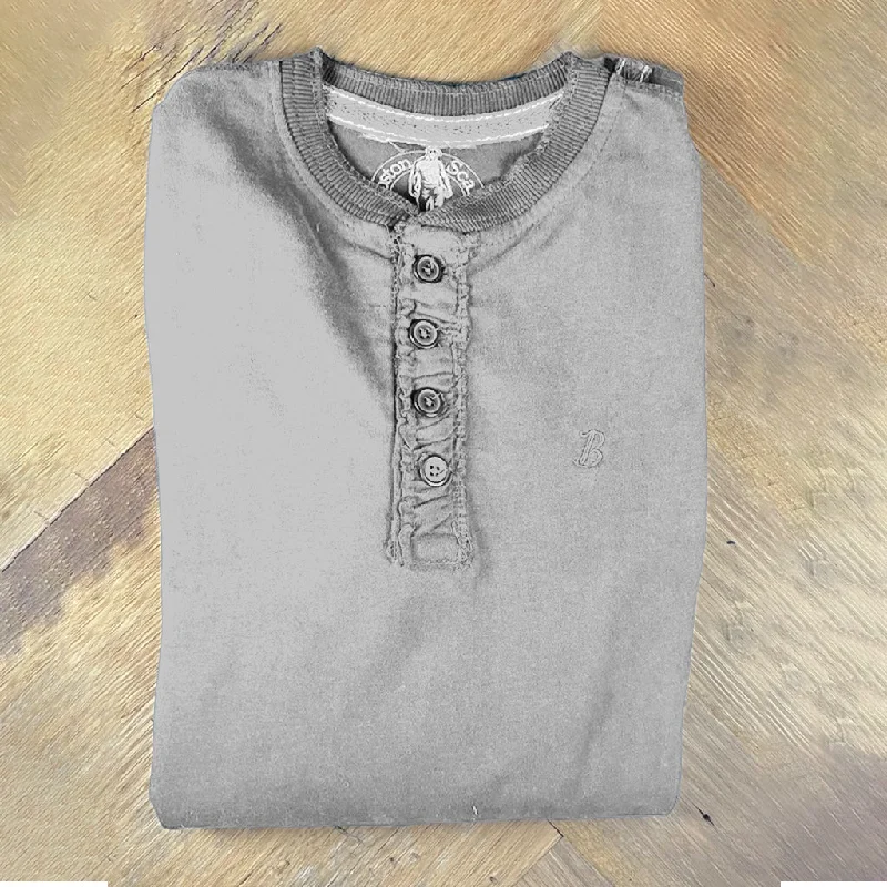 tan faded t-shirts -Boston Scally The Long Sleeve Henley - Heather Grey