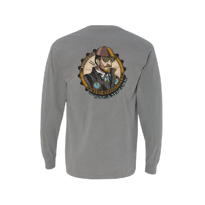 luminous print t-shirts -Boston Scally The 11 Year Anniversary Long Sleeve Pocket Tee - Grey