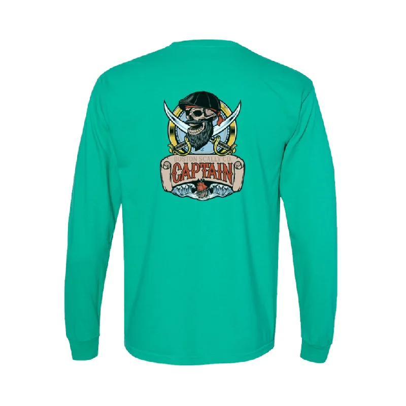 pewter sport t-shirts -Boston Scally The Captain Long Sleeve Pocket Tee - Island Green