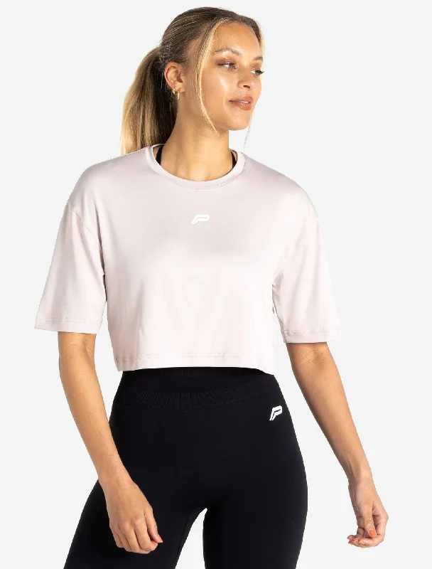 copper gym t-shirts -BreathEasy Crop T-Shirt - Light Grey