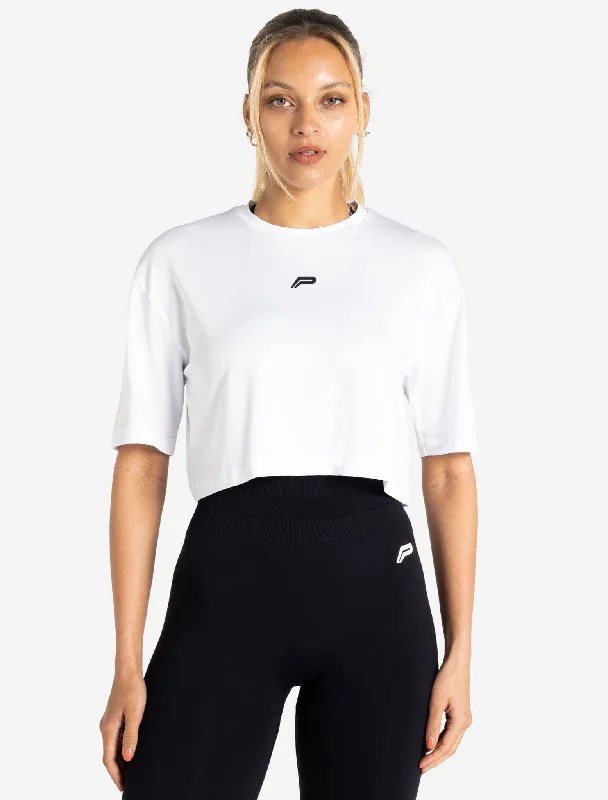 indigo dusk t-shirts -BreathEasy Crop T-Shirt - White