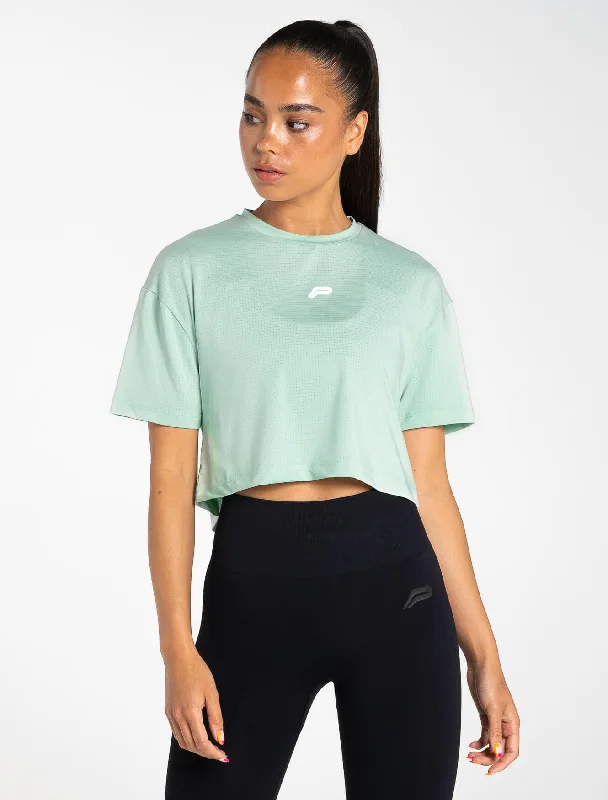 tie-sleeve t-shirts -Breeze Crop T-Shirt - Mint Green