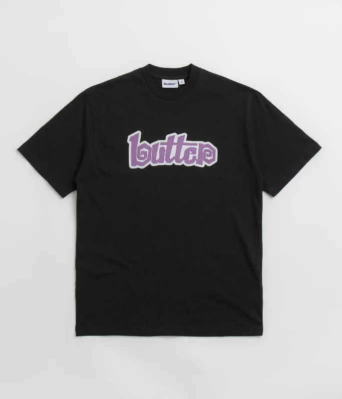 teen cozy t-shirts -Butter Goods Swirl T-Shirt - Black / Purple