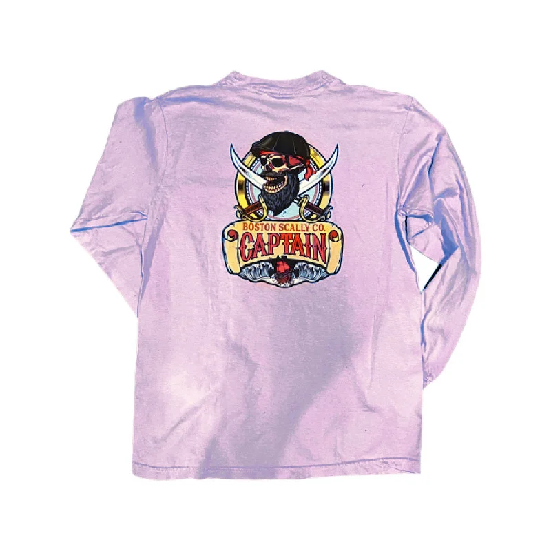 chalk bold t-shirts -Boston Scally The Captain Long Sleeve Pocket Tee - Orchid