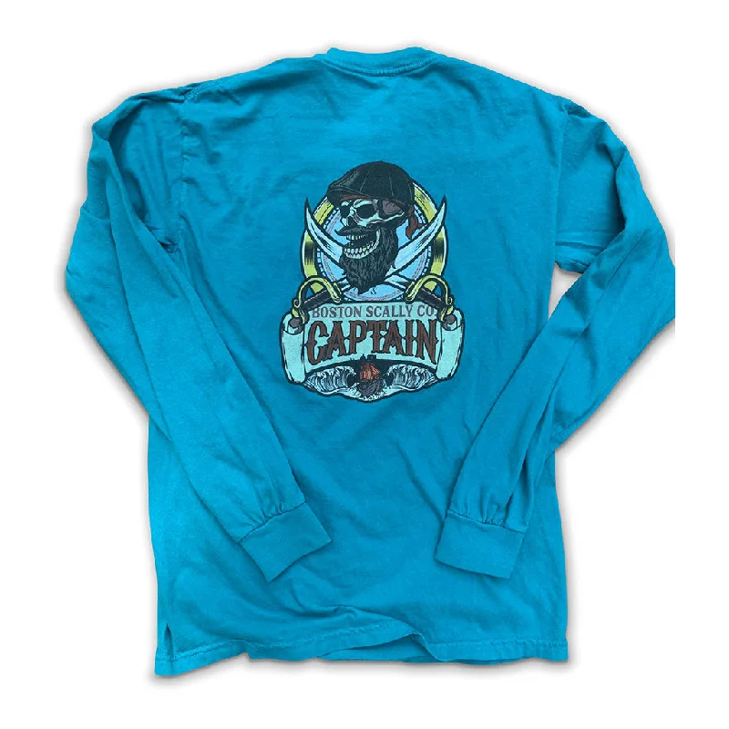 swing flow t-shirts -Boston Scally The Captain Long Sleeve Pocket Tee - Topaz Blue