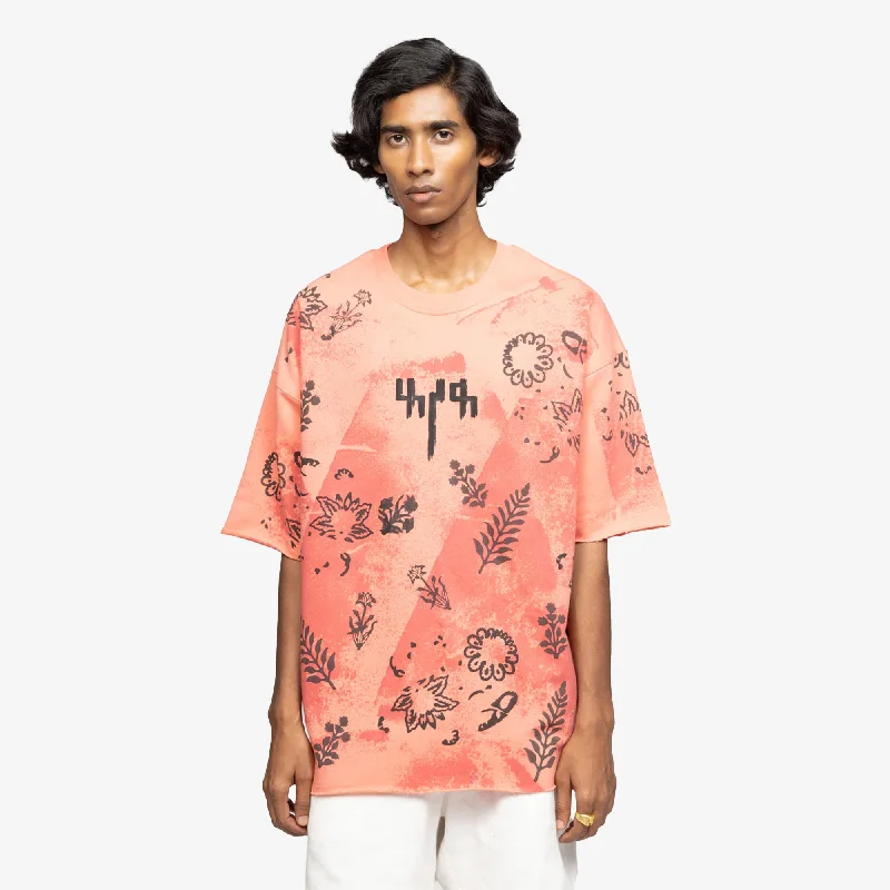 marble dye t-shirts -F A R A K | CORAL BLOCK PRINTED T-SHIRT { PINK/PINK