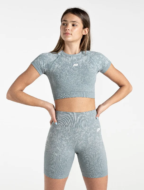 indigo soft t-shirts -Cosmic Seamless Crop Top - Teal Ombre