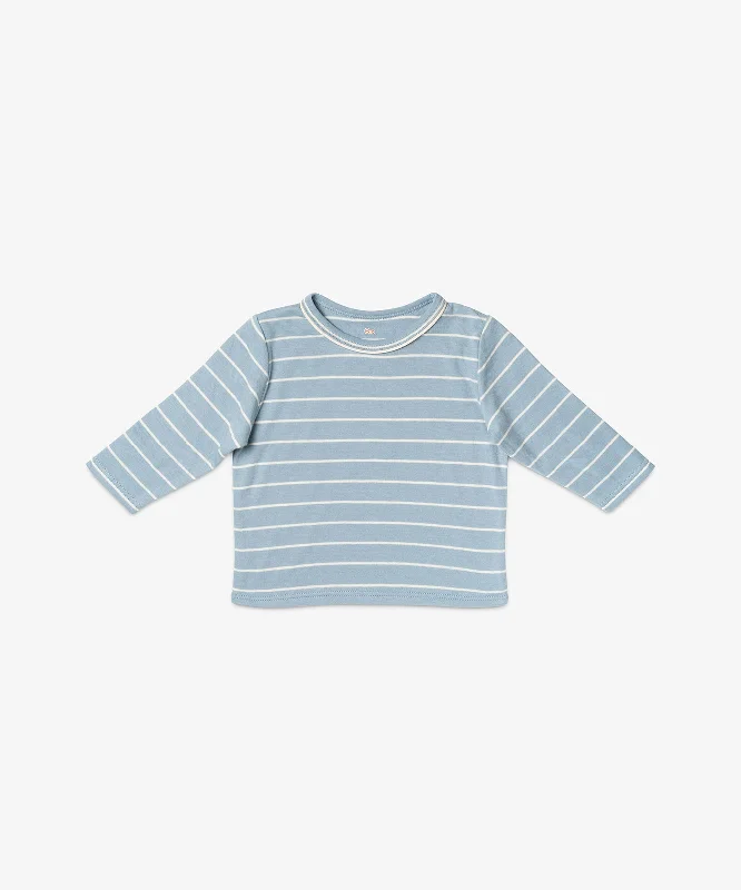 women’s adventure t-shirts -Edward Baby T-Shirt, Dusty Blue Fine Stripe