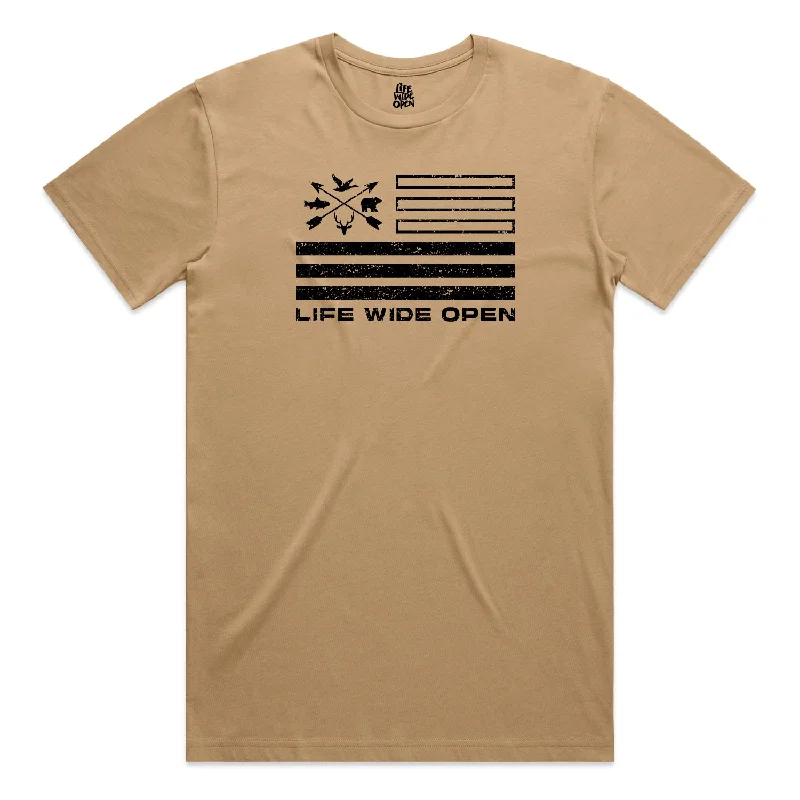 bow sleeve t-shirts -Freedom Outdoors Khaki Tee