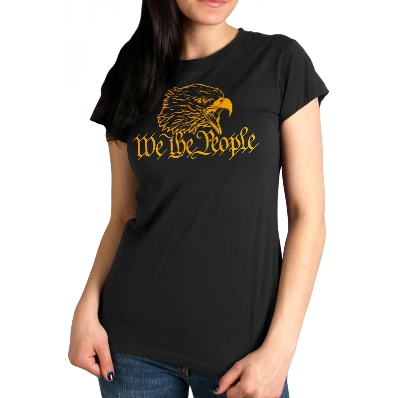 tie hem t-shirts -Hot Leathers GLR1556 Women's We the People Black Print T-Shirt