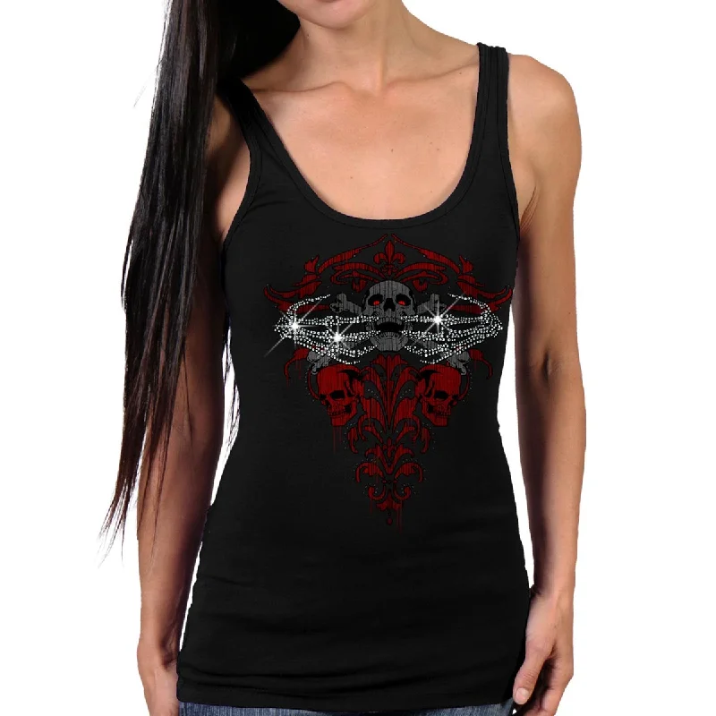 cargo pocket t-shirts -Hot Leathers GLR2561 Ladies Black Skeleton Bling Hands Tank Top Shirt