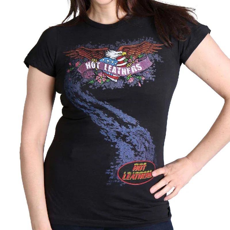 teen bold t-shirts -Hot Leathers Ladies Sketch Eagle Full Cut T-Shirt GLR1310