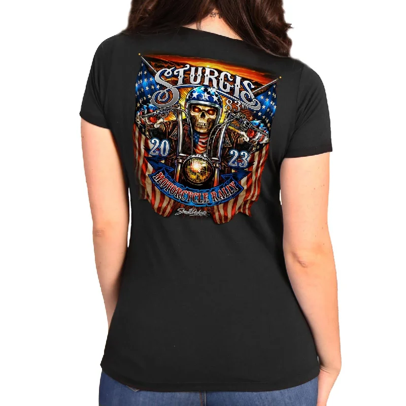 teen muted t-shirts -Hot Leathers SPL1823 Women's Black 2023 Sturgis # 1 American T-Shirt