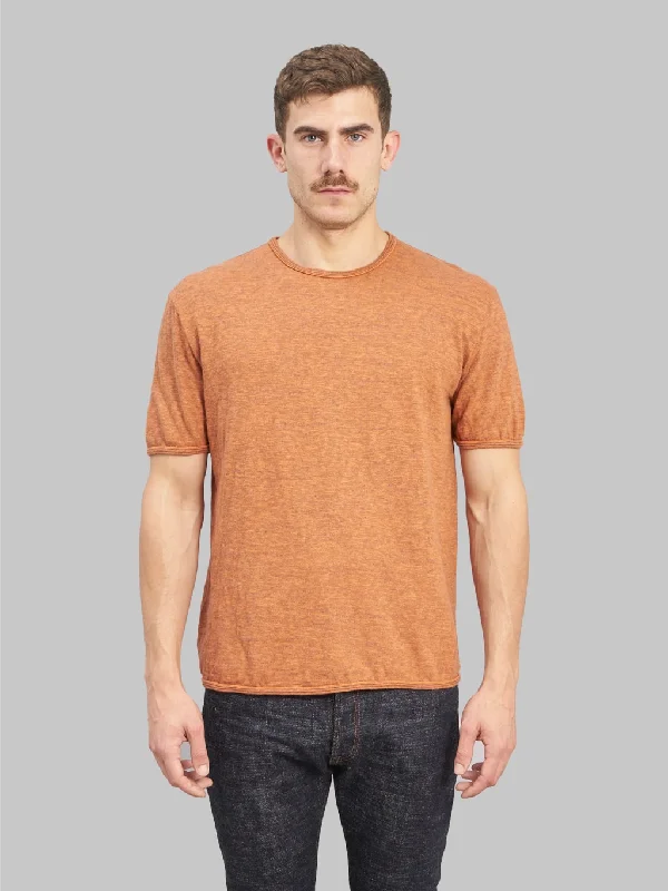 concert crowd t-shirts -Loop & Weft Super Slub Tube Knit Edge Piping Crewneck T-Shirt Roast Orange