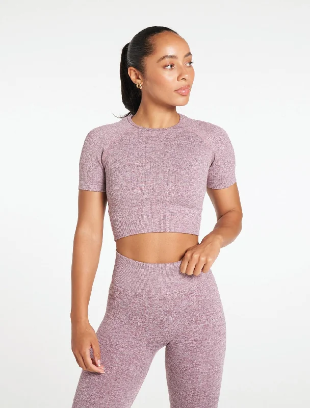 loose tank t-shirts -Lounge Seamless Crop T-Shirt - Lavender Marl