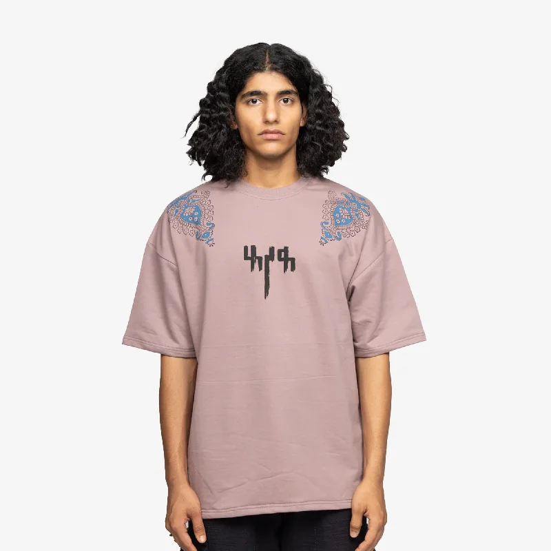 maxi soft t-shirts -F A R A K | MAUVE BLOCK PRINTED T-SHIRT { PINK/PINK